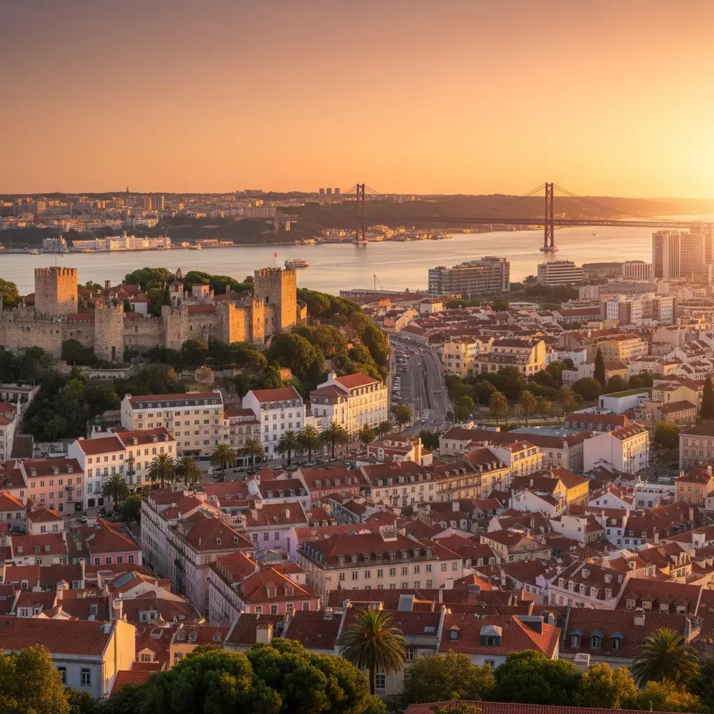 Vista de Lisboa com o Castelo de São Jorge ao pôr do sol